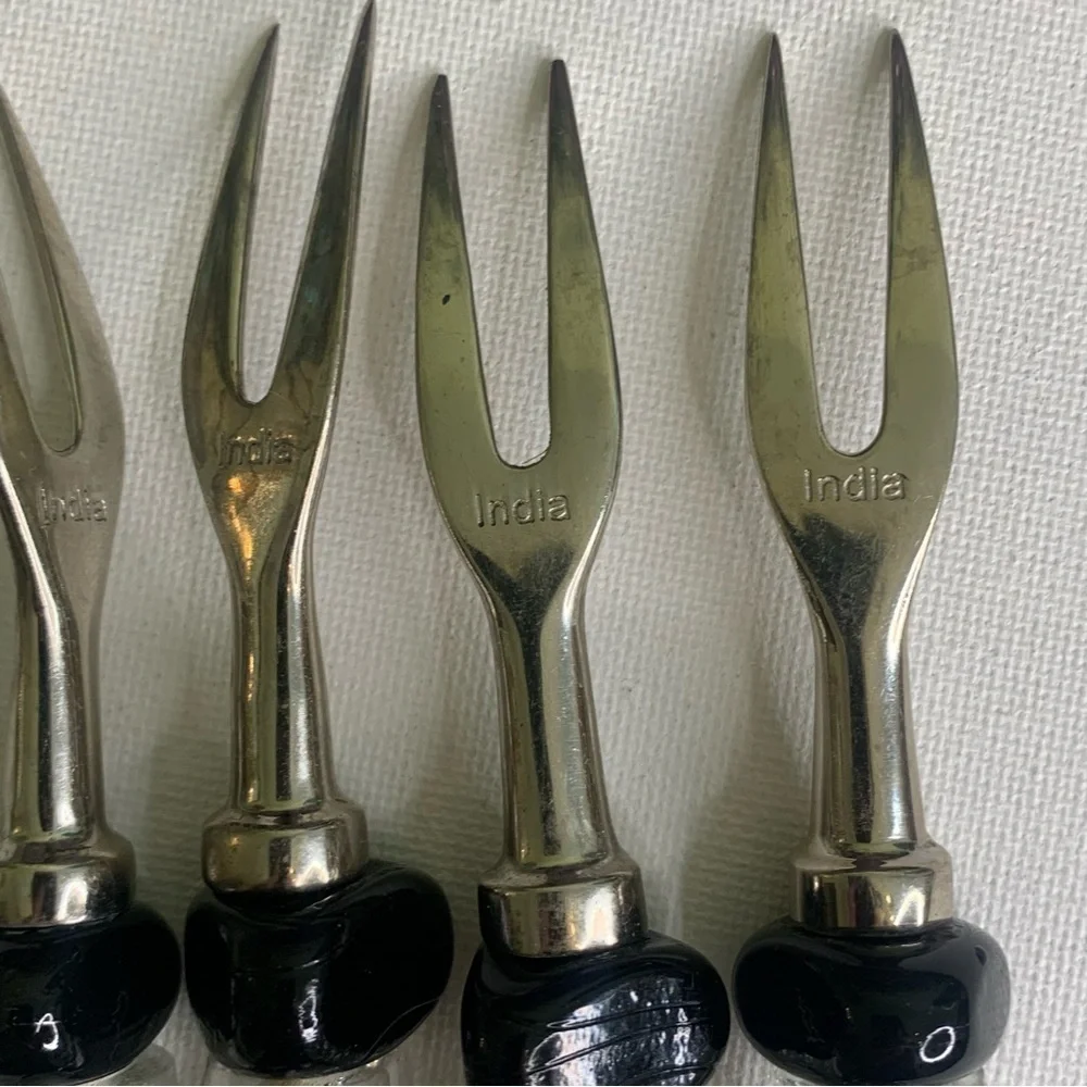 4 Glass Beaded Stainless Steel Forks Appetizers Olives Charcuterie Cocktail Set